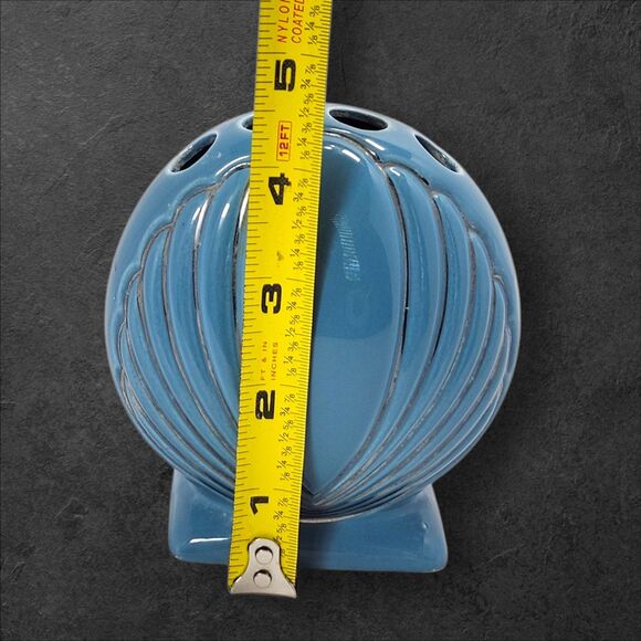 Vintage Blue & Silver Seashell Toothbrush Holder Nautical Bathroom Decor Ceramic - Picture 9 of 10